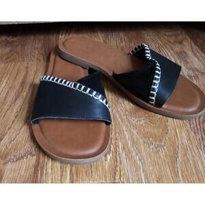 TOMS Shea Sandals Black Leather Suede Size 7 Womens Slip On